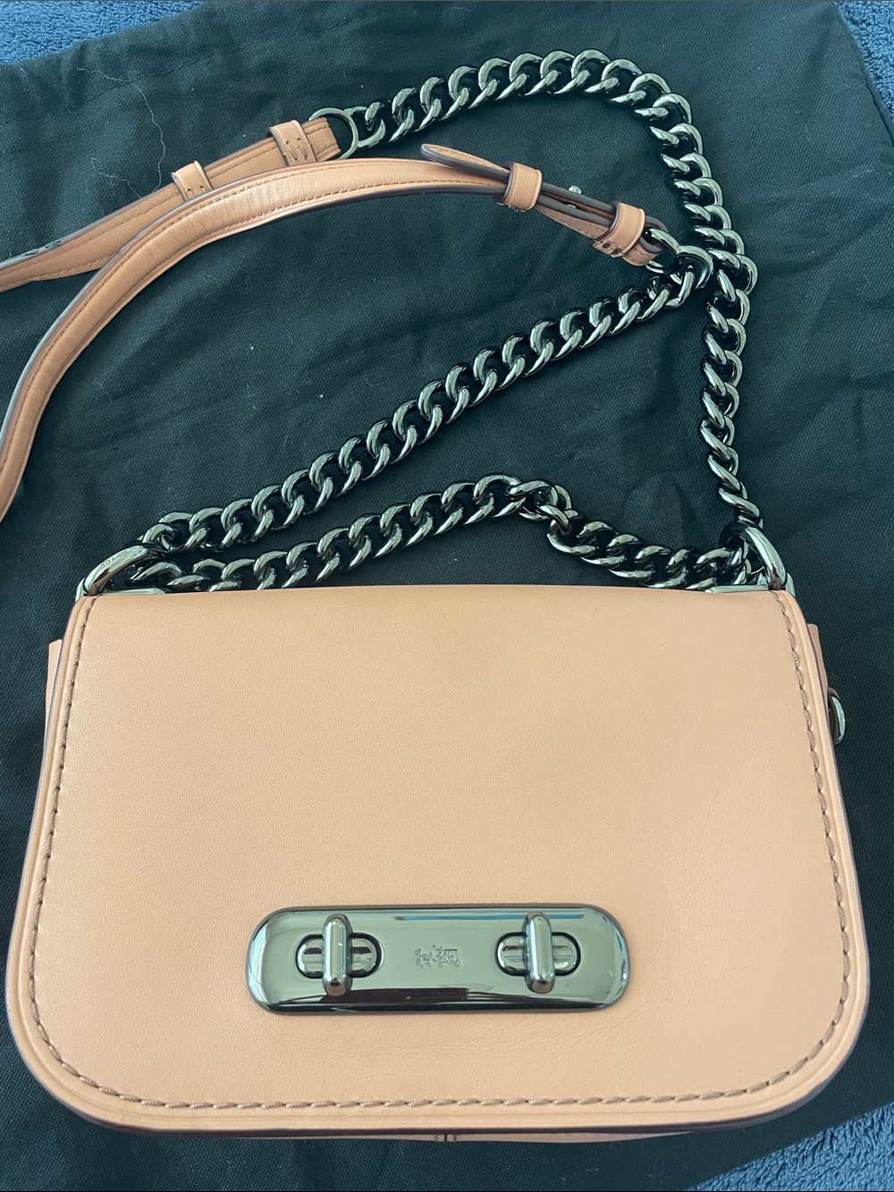 Coach Pebbled Leather Crossbody in Blush Tan with Chain Strap